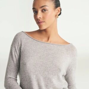 Lafayette 148 New York Silk Blend Sequin Scoop Neck Sweater Gray Womens Medium